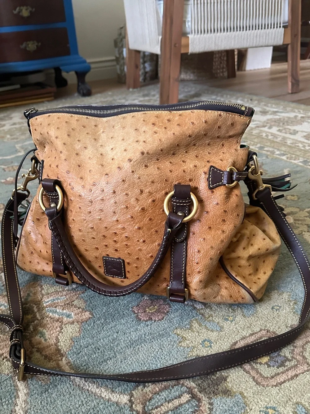 Dooney and Bourke Ostrich Embossed Leather Satchel